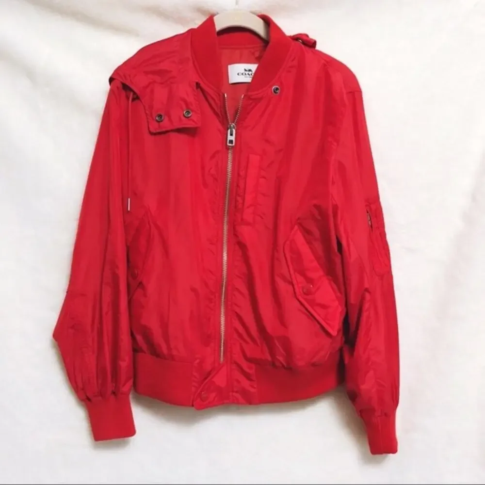 Coach Bright Red Nylon Hooded Jacket - Picture 1 of 8